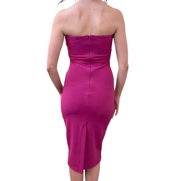 Super Sexy PINK Midi BIG BOW Coquette Stretchy Cocktail Bodycon Dress Size 4 - Picture 5 of 9